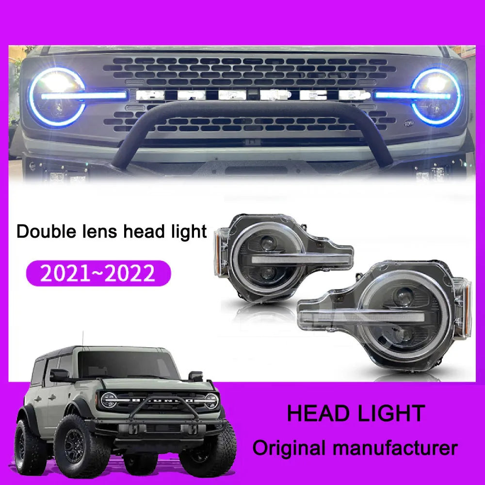 12V Headlight for Ford Bronco/Raptor 2020-2022 Car Headlight Assembly LED Front Light Lamp POKESS Brand
