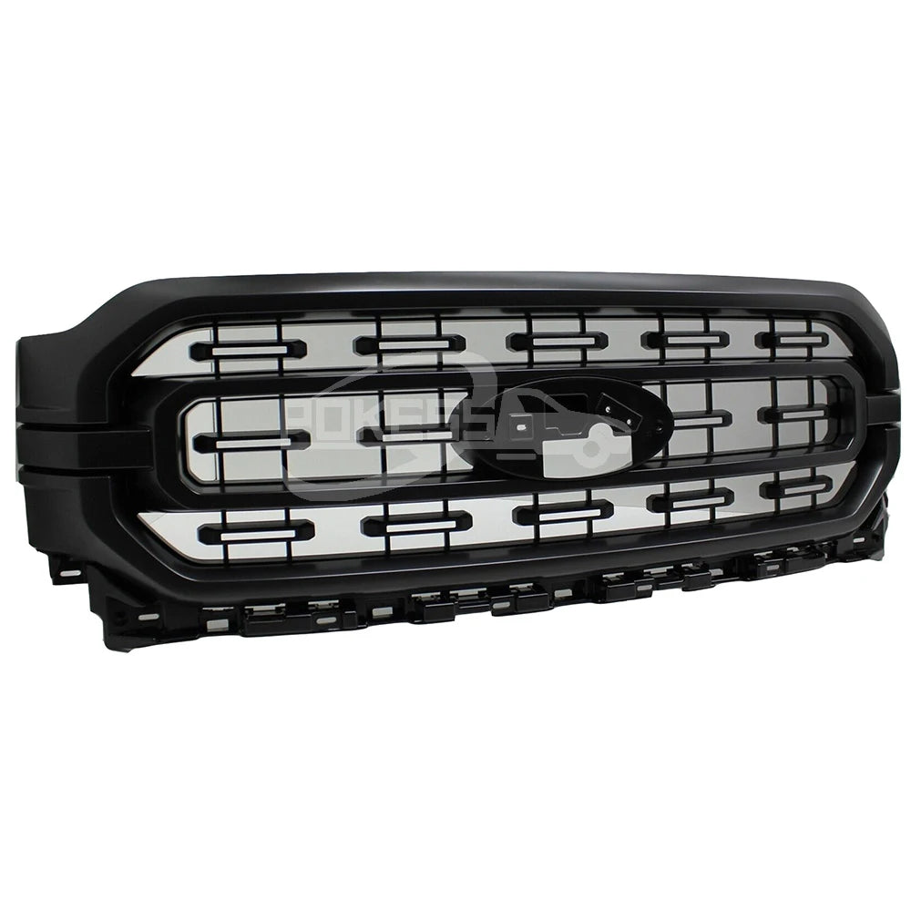 POKESS Grill Set ML3Z8200AA ML348200AD5YZ9 Black Leather Grill for Ford F150 2021-