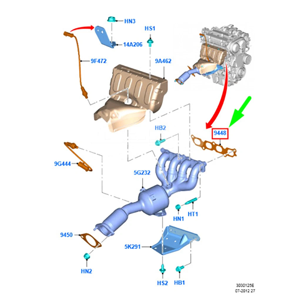 2S6G9448DA 1326381 Exhaust Manifold Gasket for Ford Focus 12/Focus 15/Fiesta 13/Ecosport