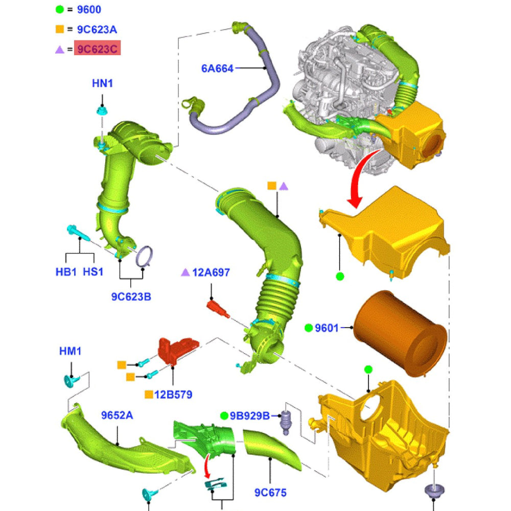 CV61-9C623-FC FOR Ford Focus MK3 2012-15 Kuga 1.6  Air Intake Duct Air Pipe Hose CV61-9C623-CC 1753617